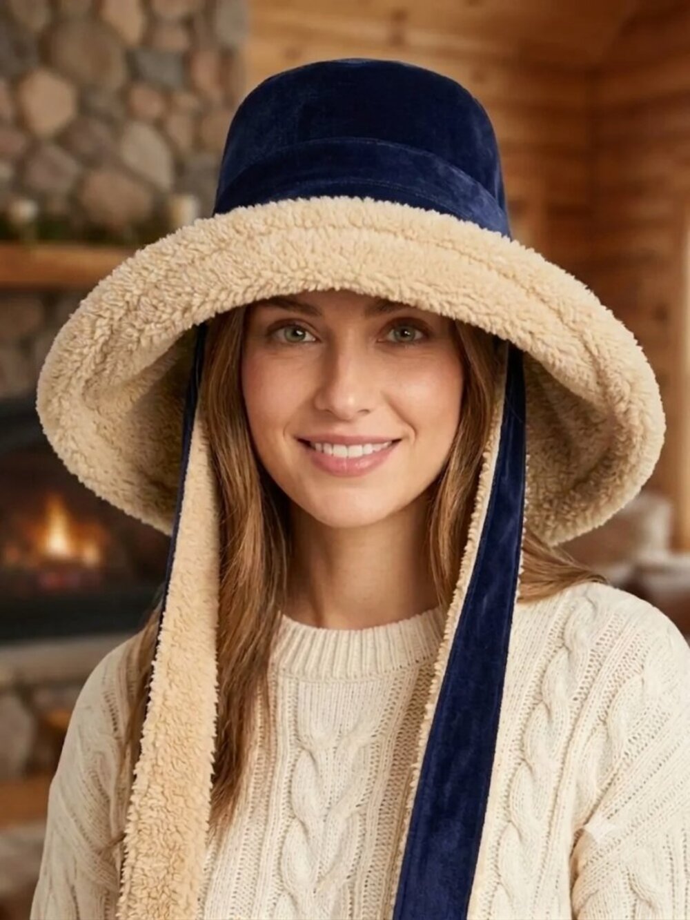 Tuckernuck Navy Blue Sherpa Fleece Bucket Hat NWT Cold Weather Winter Wide Brim